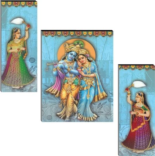 Indianara Set of 3 Radha Krishna MDF Framed Art Painting (4071FL) without glass Digital Reprint 18 inch x 12 inch Painting (With Frame, Pack of 3)
