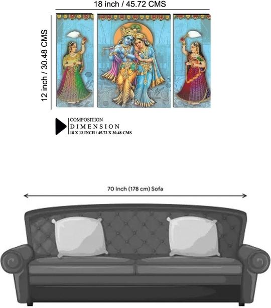 Indianara Set of 3 Radha Krishna MDF Framed Art Painting (4071FL) without glass Digital Reprint 18 inch x 12 inch Painting (With Frame, Pack of 3)