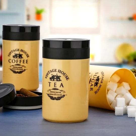 IDEAL PRIME BPA Free Airtight Plastic Container 3 Pieces Tea Coffee & Sugar Containers 800 ml Each Food Grade Plastic Jars Kitchen Storage Colour Assorted Pack Of 3