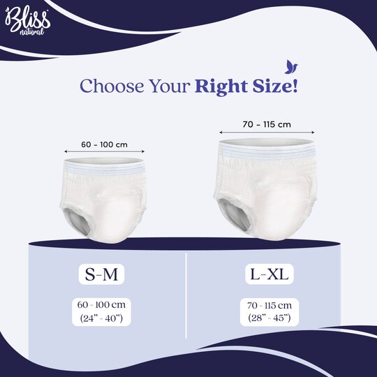 BLISSNATURAL Super Absorbent Disposable Period Panties for Women S-M | Waist Size 24"-40" (Pack of 5) Pull-Up Pant with Extra Comfort