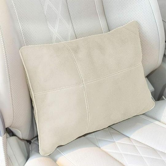 HUUSO Premium Quality Headrest Waist Cushion Set Beige, Maybach Design Super Soft Car Headrest (2 Pc) & Pillow Lumbar Support (2 Pc) Compatible with Kia Seltos