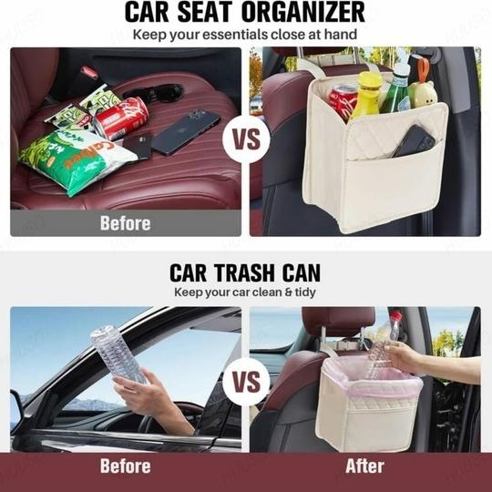HUUSO Car Seat Back Pocket, Beige Multi-functional Storage Bag, Trash Can, Waterproof, Stain Resistant, Convenient Goods, Space Saving Compatible with Audi S6