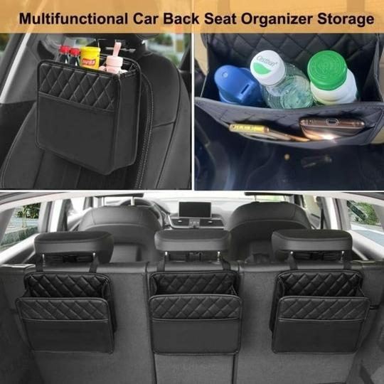 HUUSO Car Seat Back Pocket, Beige Multi-functional Storage Bag, Trash Can, Waterproof, Stain Resistant, Convenient Goods, Space Saving Compatible with Audi S6