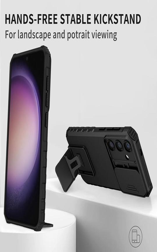 SHIELDTECH Back Cover Case for Samsung Galaxy S25 Plus 5G | Sliding Camera Shield | Black Stereoscopic Stand | 360 Degree Protection Mobile Cover for Samsung Galaxy S 25 Plus / S25Plus 5G | PC, Black