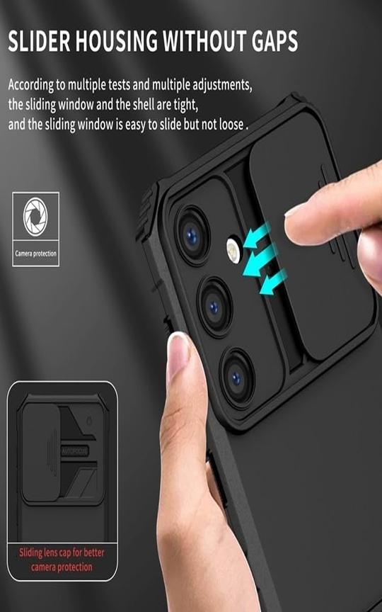 SHIELDTECH Back Cover Case for Samsung Galaxy S25 Plus 5G | Sliding Camera Shield | Black Stereoscopic Stand | 360 Degree Protection Mobile Cover for Samsung Galaxy S 25 Plus / S25Plus 5G | PC, Black