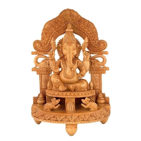 CraftVatika Brown Wood Ganesha Statue 43.3 x 23.1 cm