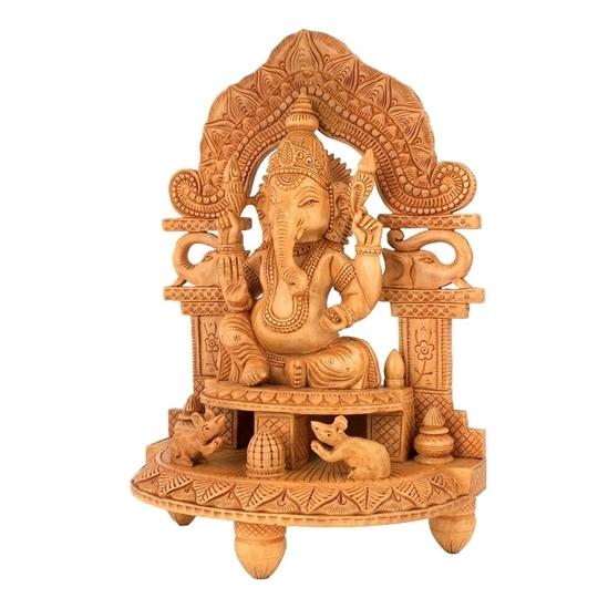 CraftVatika Brown Wood Ganesha Statue 43.3 x 23.1 cm