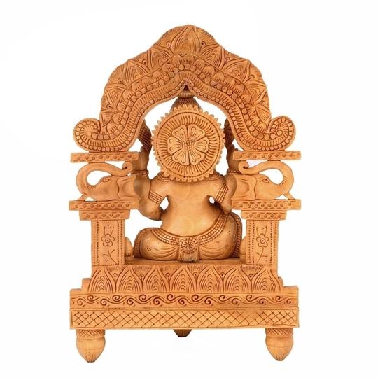 CraftVatika Brown Wood Ganesha Statue 43.3 x 23.1 cm