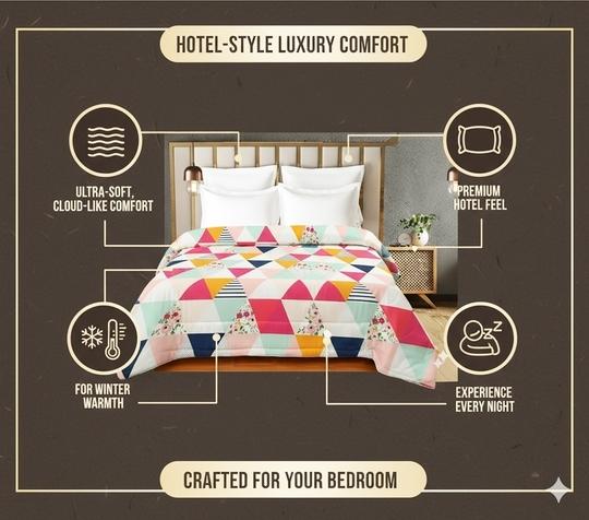 Home Stylish Luxury Punch Winter Comforter - 220 TC Double Bed 90x90 Inch Floral Blanket  Breathable Bedding, Machine Washable - 228.6 X 228.6 (Length X width) Centimeters.Multi Trangle