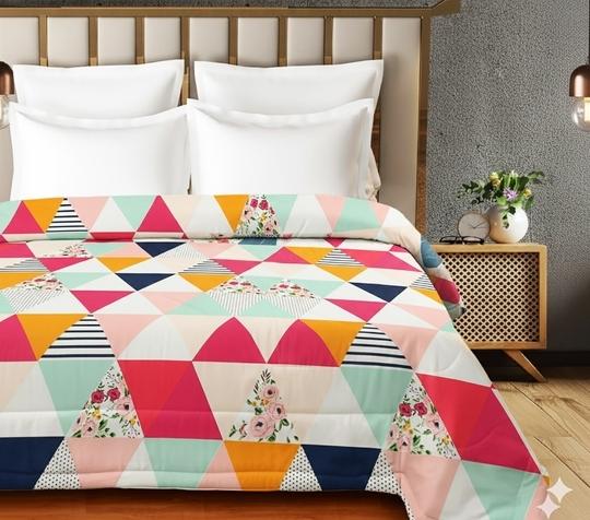 Home Stylish Luxury Punch Winter Comforter - 220 TC Double Bed 90x90 Inch Floral Blanket  Breathable Bedding, Machine Washable - 228.6 X 228.6 (Length X width) Centimeters.Multi Trangle