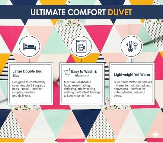 Home Stylish Luxury Punch Winter Comforter - 220 TC Double Bed 90x90 Inch Floral Blanket  Breathable Bedding, Machine Washable - 228.6 X 228.6 (Length X width) Centimeters.Multi Trangle