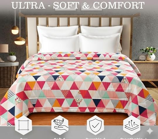 Home Stylish Luxury Punch Winter Comforter - 220 TC Double Bed 90x90 Inch Floral Blanket  Breathable Bedding, Machine Washable - 228.6 X 228.6 (Length X width) Centimeters.Multi Trangle