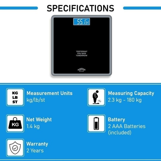 Hoffen (India) Digital Electronic LCD Fitness Weighing Scale (Black) 2 Years Warranty