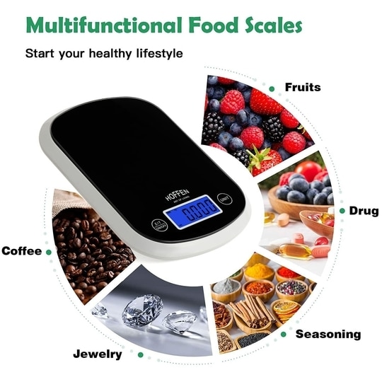 Hoffen KD-601, 5 kg Digital Kitchen Weighing Scale| Food Weight Machine for Kitchen & Health, Black