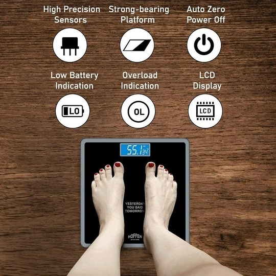 Hoffen (India) Digital Electronic LCD Fitness Weighing Scale (Black) 2 Years Warranty