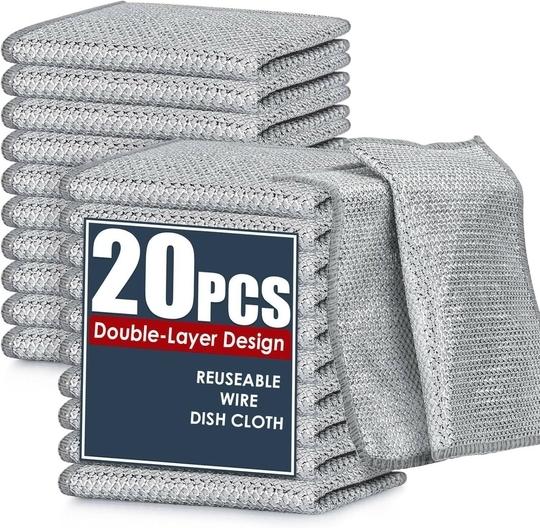 V2H Non Scratch Dish wash Cloths for Kitchen | Double Layer Scrubber Dish Cloth for Utensils | Reusable Mesh Wire Cloth for Kitchen | Metal Wire Cleaning Cloth( Set of 20 )