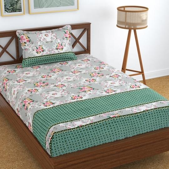 Homefab India 180 TC Microfiber Single Bedsheet with 1 Pillow Cover - Grey