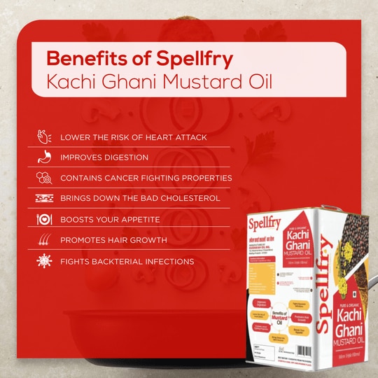 Spellfry 100% Pure Kachi Ghani Mustard Oil, 15 KG, Tin