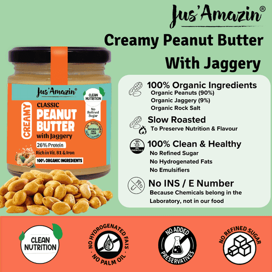 Jus Amazin Classic  Creamy Peanut Butter-with Jaggery  (200g)