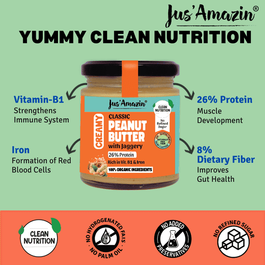 Jus Amazin Classic  Creamy Peanut Butter-with Jaggery  (200g)