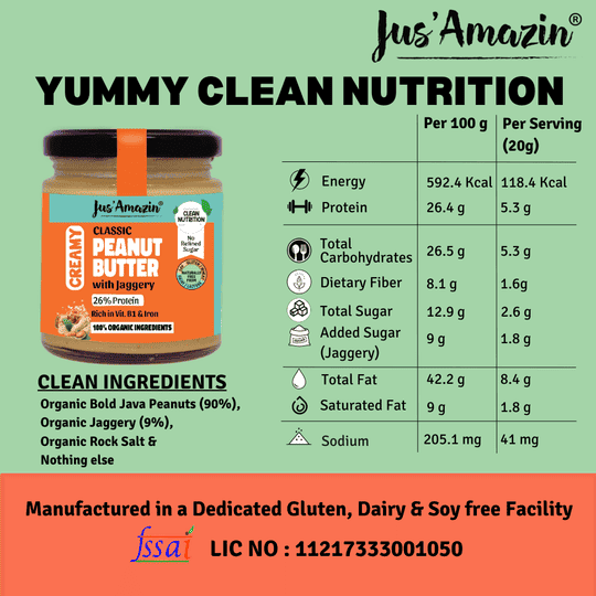 Jus Amazin Classic  Creamy Peanut Butter-with Jaggery  (200g)
