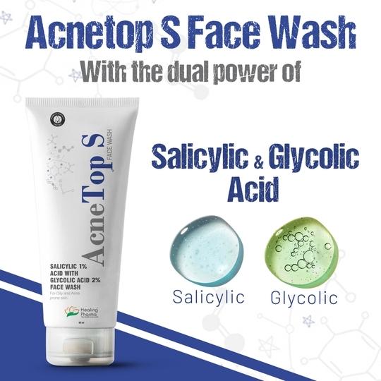 Healing Pharma - AcneTop Salicylic & Glycolic Acid Face Wash For Oily/Dry & Acne Prone Skin | Face Wash for Oil Control & Dirt Removal | Face Wash Fights Pollution, Blackheads & Pimples | Face Wash for Women and Men - 60ml