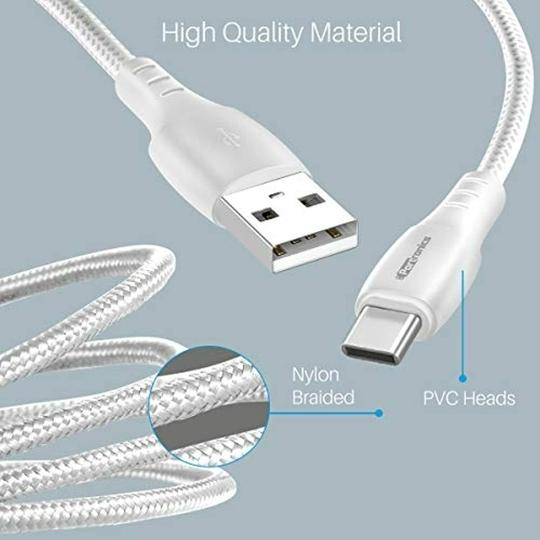 Portronics Konnect A Type-C Cable with 3A Rapid Charging & 480mbps Data Transmission,1 M Cord Length(White)
