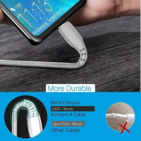 Portronics Konnect A Type-C Cable with 3A Rapid Charging & 480mbps Data Transmission,1 M Cord Length(White)