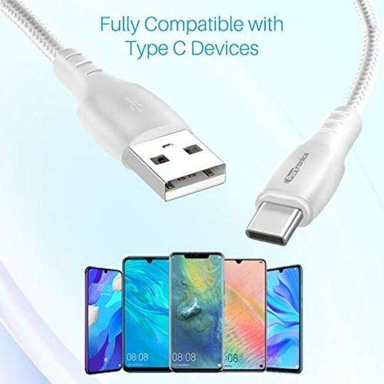 Portronics Konnect A Type-C Cable with 3A Rapid Charging & 480mbps Data Transmission,1 M Cord Length(White)