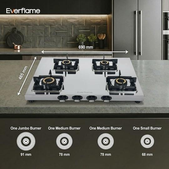 Everflame Pearl 2 Burner Gas Stove  Stainless Steel Stove  Manual Ignition