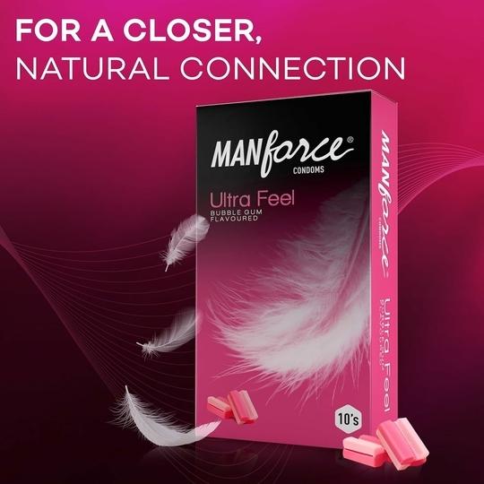 Manforce Ultra Feel Bubblegum Flavoured Condoms for Men | 30 pcs | Ultra Thin Condom | Lubricated Latex Condoms For Her Enhanced Pleasure |India's No.1