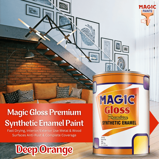 Magic Paints Enamel Paint Smooth Gloss Finish, Durable & Weather-Resistant Coating for Wood and Metal Orange 1l