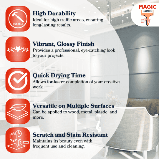 Magic Paints Enamel Paint Smooth Gloss Finish, Durable & Weather-Resistant Coating for Wood and Metal Orange 1l