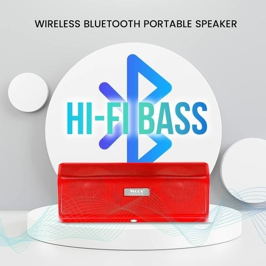 Woos Portable Bluetooth Speakers Wireless 10W Loud Stereo Sound 5H Playtime Acoustic Drivers Built-in FM Radio Micro SD Card USB AUX-in Slot for Smartphone, PC, MP3 for Home Outdoors Red