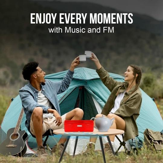 Woos Portable Bluetooth Speakers Wireless 10W Loud Stereo Sound 5H Playtime Acoustic Drivers Built-in FM Radio Micro SD Card USB AUX-in Slot for Smartphone, PC, MP3 for Home Outdoors Red