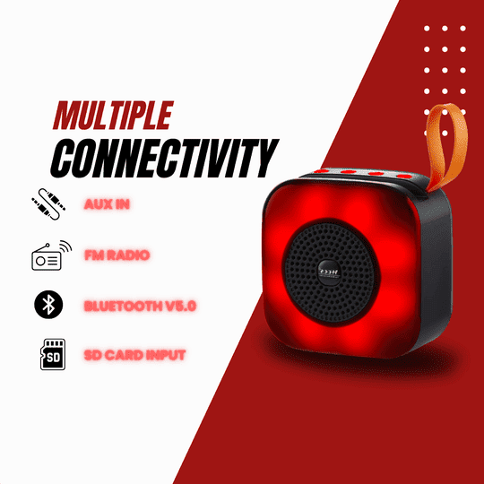 Woos Portable Bluetooth Speakers with Colorful Lights, Loud Sound, Small Bluetooth Speaker with Wireless Stereo Pairing (Red)