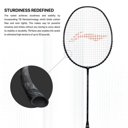 Li-Ning Black, Grey Strung Badminton Racquet, 77 G