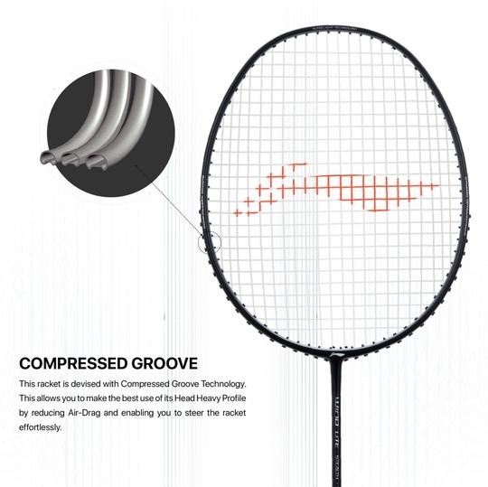 Li-Ning Black, Grey Strung Badminton Racquet, 77 G