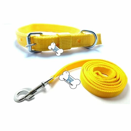 THE DDS STORE Nylone Pet Dog Collar Leash Set Dog Training Lead 10.FT Long Rope Cotton Nylon Webbing Recall Obedience Line Leash for Pet Best for Small to Medium Breed Dogs (10.Feet Leash & Collar 0.75 inch, Yellow).
