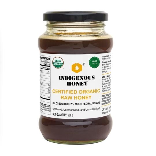 INDIGENOUS HONEY Raw Organic Honey NMR Tested Organic Certified Pure Natural Honey - 500 g