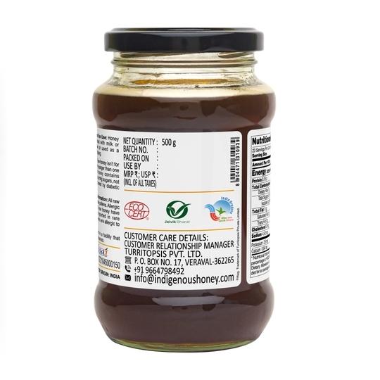INDIGENOUS HONEY Raw Organic Honey NMR Tested Organic Certified Pure Natural Honey - 500 g