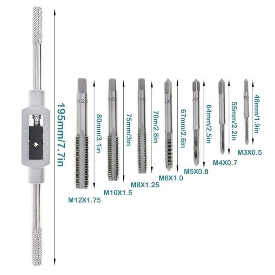 Nitya E-commerce 8PCS Metric Tap Set,Tap and tap Set,Hand Screw Thread Taps Set,Mini Metric Plug Tap Screw Tap Tapping tool M3 M4 M5 M6 M8 M10 M12