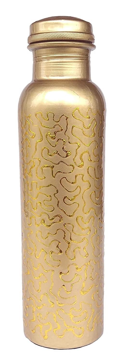 Rastogi Handicrafts Golden Print Copper Water Bottle 950 ml