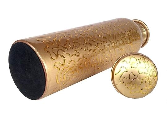 Rastogi Handicrafts Golden Print Copper Water Bottle 950 ml