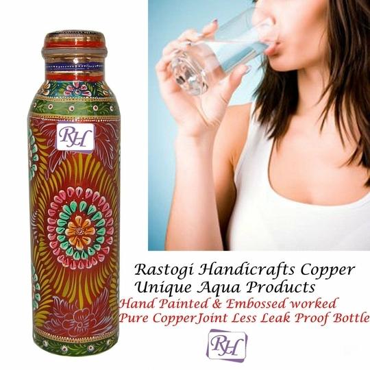 Rastogi Handicrafts Multicolor Copper Water Bottle 950 ml