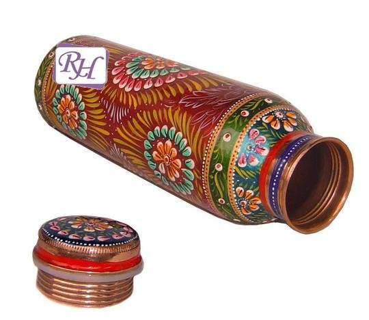 Rastogi Handicrafts Multicolor Copper Water Bottle 950 ml