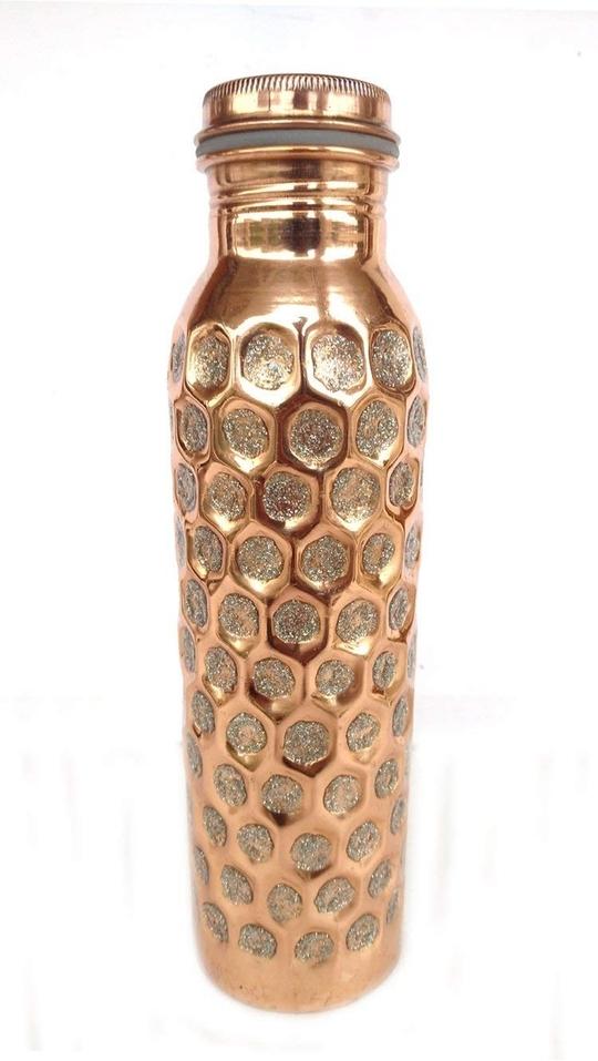 Rastogi Handicrafts Hammered Copper Hand Painted Water Bottle 950 ml