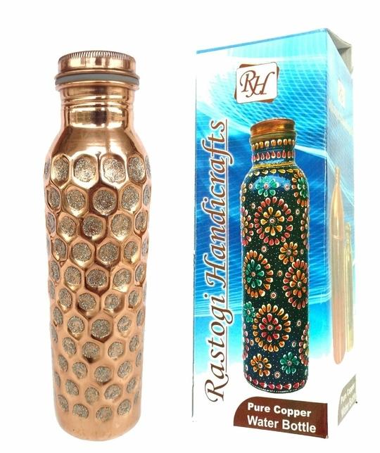 Rastogi Handicrafts Hammered Copper Hand Painted Water Bottle 950 ml