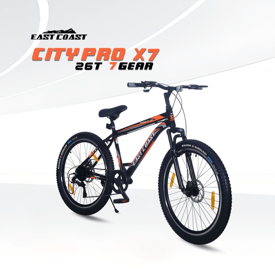 EAST COAST Premium City Pro 7 Speed Cycle/Bicycle | 26T Mountain Bike | Hardtail Cycle with 18.5 Inch Frame, Caliper Brake, Without Carrier, Ideal for 15+ Years (Orange)