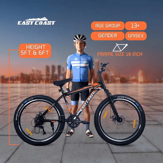 EAST COAST Premium City Pro 7 Speed Cycle/Bicycle | 26T Mountain Bike | Hardtail Cycle with 18.5 Inch Frame, Caliper Brake, Without Carrier, Ideal for 15+ Years (Orange)